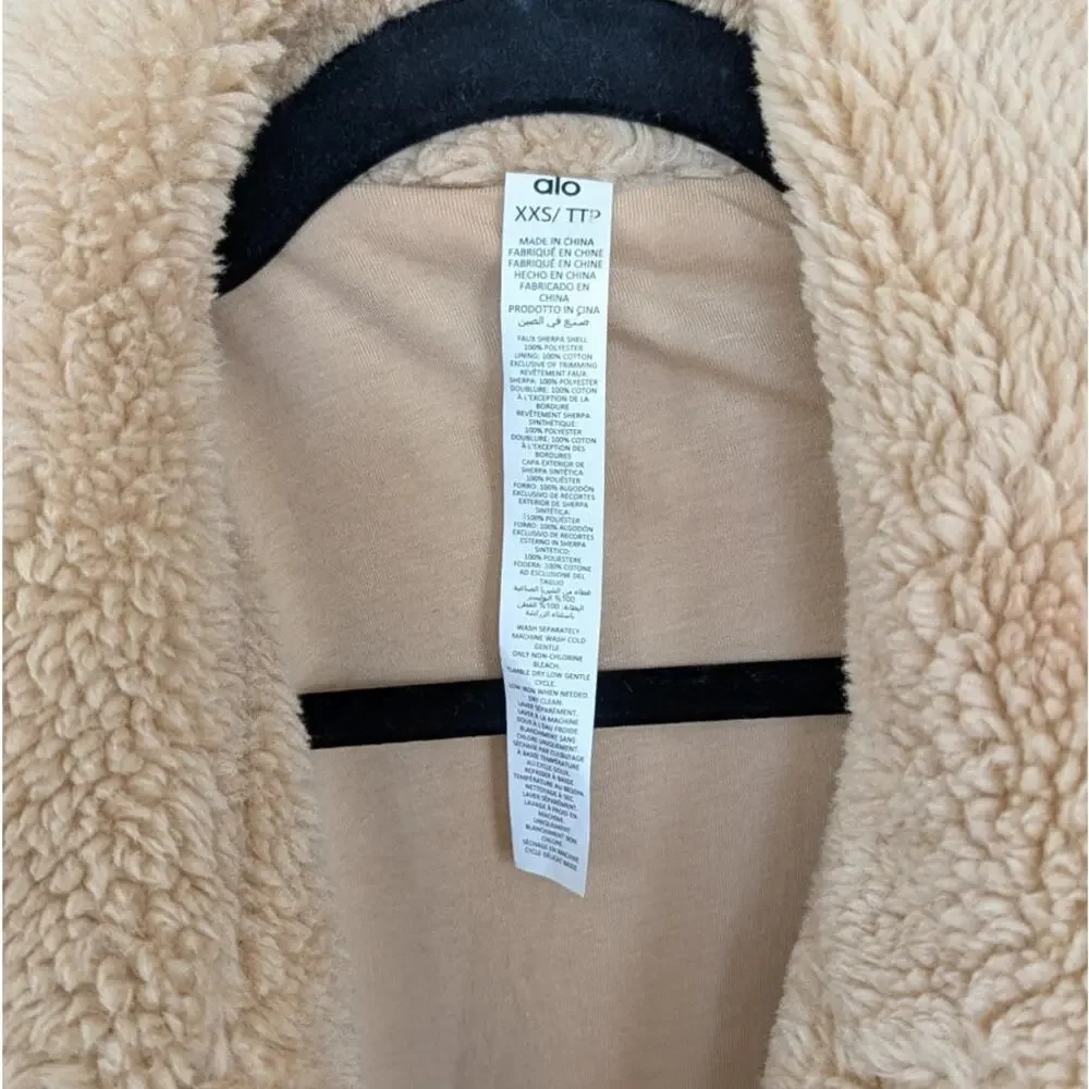 Alo Fur Oversized Sherpa Teddy Trench Coat Womens 2XS Camel Plush Sherpa Long